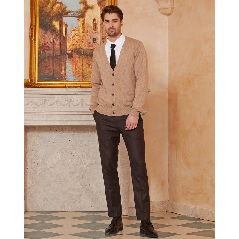 Kallspin Men's Cardigan Sweater Wool Blend V Neck Buttons Cardigan
