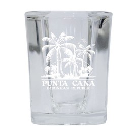 R and R Imports Punta Cana Dominican Republic Souvenir etched 2.5 Ounce Shot Glass Square PALM Design1