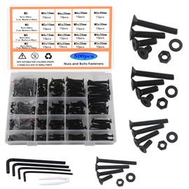 HVDHYY M3 M4 M5 M6 Nut and Bolt Set Black Hex Flat Head Machine Screws & Nuts & Washers Assortment kit Hex Socket With a Reusable Storage Box 4 Hex Wrenches 500pcs