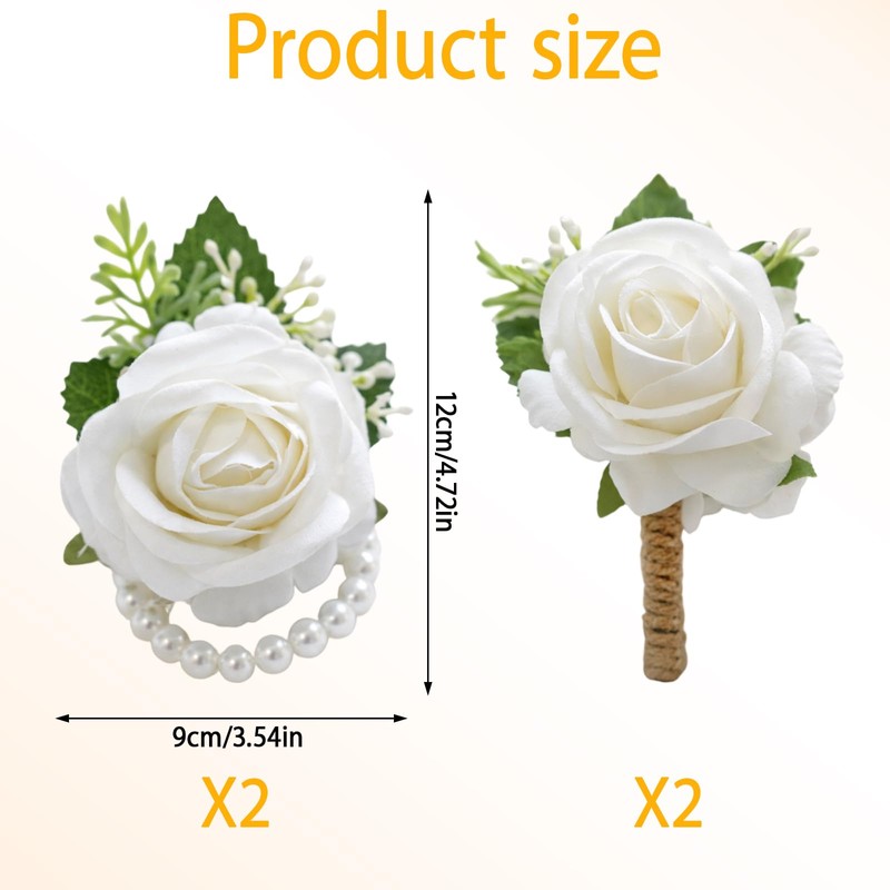 4-Piece Wedding Boutonniere Set,Corsage and Boutonniere Set,Fabric Corsage Wristlet for