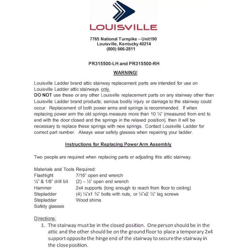 Louisville PR315500-RH/LH RIGHT & LEFT Attic Ladder Hinge Arm Replacement