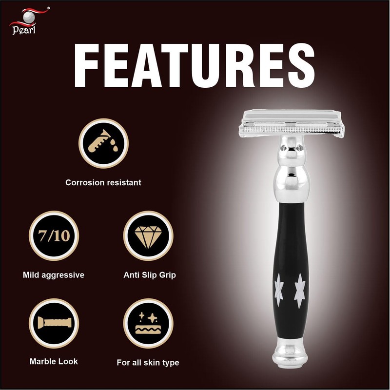 Pearl Shaving Double Edge Butterfly Safety Razor P- 81D (Black)
