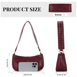 Taoyoule Red Y2K Purse for Women Trendy Leather Shoulder Bag with Punk Studs Retro Shoulder Bag with Handle, red