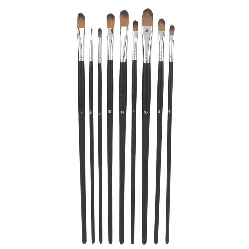 9Pcs Painting Brush Good Pigment Adsorption Round Flat Head Art