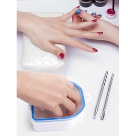 Cuenco de remojo de uñas, 2 piezas de esmalte de gel remojador de polvo de inmersión con pelador de cutículas triangular y empujador de cutículas de acero inoxidable (azul)