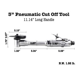 Generic 3” Pneumatic Cut Off Tool, 18000RPM Air Grinder, Extended Handle Air Cut Off Tool, 11.14” Long Handle Cutting Tool, Stepless Speed, Aluminum Alloy, 1/4” Air Plug