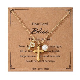 Initial Necklaces for Women,Cross Necklace Baptism Gifts for Goddaughter,First Communion Baptism Confirmation Christening Catholic Religious Easter Gift Cross Faith Necklace for Christian Teens (P)