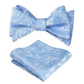 Alizeal Mens Self Tie Bow Ties and Pocket Square Paisley Jacquard Classic Hanky and Tie Set, Light Blue