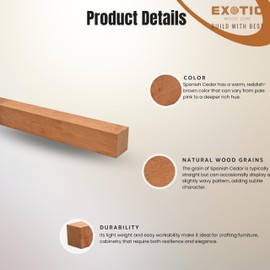 Exotic Wood Zone Spanish Cedar Turning Blank, Kiln Dried Hardwood for Eco-Friendly Woodworking, Woodturning, Lathe Projects, Sustainable Wood for Woodcraft & DIY Projects (1-1/2" x 1-1/2" x 30")