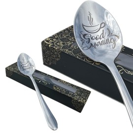 Engraved Teaspoon – Good Morning – 15cm Silver Stainless Steel – Luxury Gift Box – Elegant Tea & Coffee Spoon – Gift for Birthdays, Christmas, Mother’s Day, Anniversaries & Special Occasions