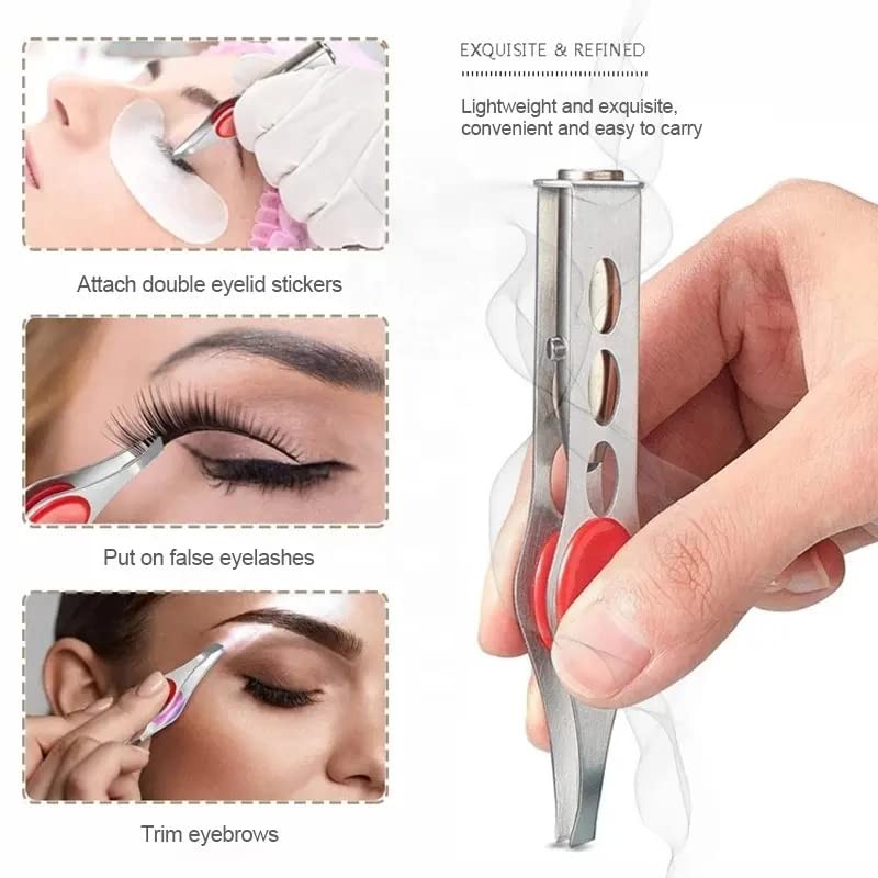 Professional tweezers with steel LED light for eyebrow and hair
