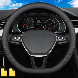 Cubierta Volante Coche,Funda de Cuero para Volante,38 cm Universal,Forma D Cubre Volante para Auto,Transpirable Y Antideslizante,con 2 pcs Toallas de Limpieza y 1 Pcs Herramientas de Extracción