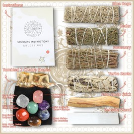 Sage Smudge Kit for Home Cleansing - Stress Relief Sage Kit, Smudge Sticks 4" Long, Smudging kit with Healing Crystals for Cleansing Negative Energy