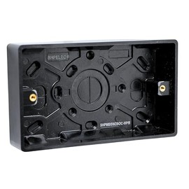 SHP ELECTRICAL® Screwless Matt Black Metal 2 Gang 13A Switched Socket and 25mm Surface Mount Pattress Box (2 Gang Back Box)