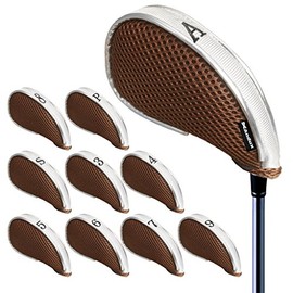Andux Mesh Golf Iron Headcover with Zipper for Left & Right 10pcs/set (Gray/Coffee)