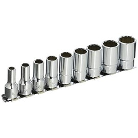 Koken RS3305XA/9 3/8 (9.5mm) SQ. 12-Angle Semi-Deep Socket Rail Set, 9 Pieces