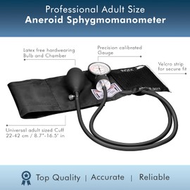 NOVAMEDIC Professional Black Adult Size Blood Pressure Machine, 8.7”-16.5", Aneroid Sphygmomanometer Medical Supplies, Manual Emergency BP Monitor for High Blood Pressure with Carrying Case
