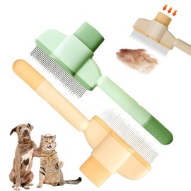 2 Pcs Cat Comb, Pet Hair Removal Comb, Cat Brush with Release Button, for Removing Matted Fur, Knots & Loose Fur for Dogs and Cats (Yellow + Green)