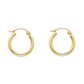 14k REAL Yellow Gold 2mm Thickness Hinged Hoop Earrings (15 x 15 mm)