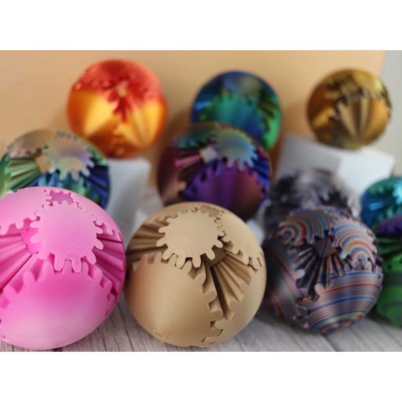 3D Printed - Mechanical Gear Ball Figurine Decor Plastic Smooth:_Black