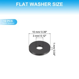 PATIKIL Nylon Flat Washers, 12 Pieces 0.12" ID x 0.39" OD x 0.04" Thickness Plastic Seal Gaskets Ring Flat Spacer for Sealing Plumbing Faucet Hose, Black