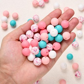 50Pcs Silicone Beads for Keychain Making 15mm Mixed Color Round Beads for Pens Silicone Focal Bead in Bulk for Bracelets DIY Crafts Supplies Beadable Pens Jewelry Making Party Favors