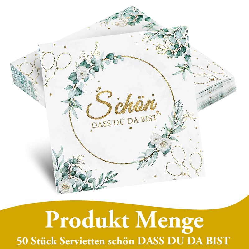 50 Stück Servietten schön DASS du da bist,Servietten Hochzeit Geburtstag