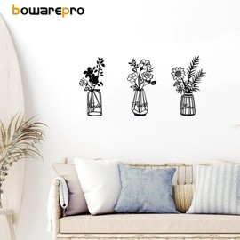 3 Pcs Black Metal Flowers Vase Wall Art Hanging Decor, Tulip Flower Plant Minimalist Plant Wall Decor, Vase Floral Wall Art Decoration for Staircase Living Room Kitchen Decor
