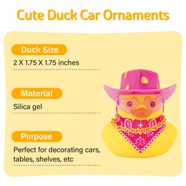 wonuu Car Dashboard Decorations Pink Cowboy Hat Rubber Ducks, Rubber Ducky for Car Ornament Cute Duck with Hat, Glasses, Necklace, Scarf, Pink Gold