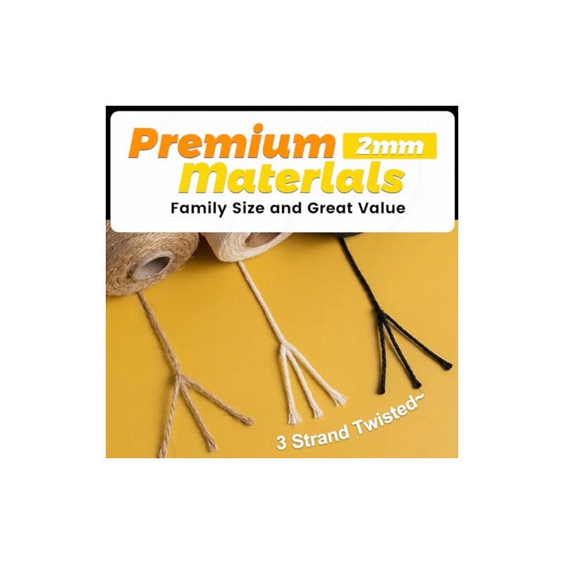 Natural Jute and Cotton Twine Bundle for Crafts and Home