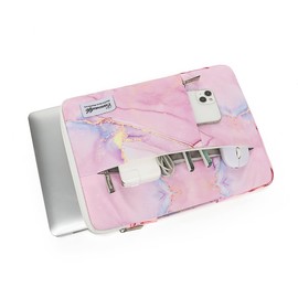 canvaslife 360° protected waterproof laptop sleeve suitcase bag with 3 pockets, laptop bag with handling and luggage strap (Pink marble, 12.5 inch-13.5 inch)
