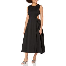 Moon River Women's Sleeveless Side Cut-Out Adjustable Shirred midi Dress, Black, X-Small