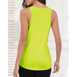 Smile Fish Women Scoop Neck Flowy Loose Fit Tank Top Sleeveless Summer Tops Shirts Cotton Neon Green,L