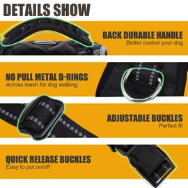 Mihachi Dog Harness for Large Dogs, Escape Proof No Pull Service Vest with Reflective Strips and Control Handle, Adjustable and Cozy for Easy Walking, No Choke Pet Harness with 2 Metal Rings, Blue L