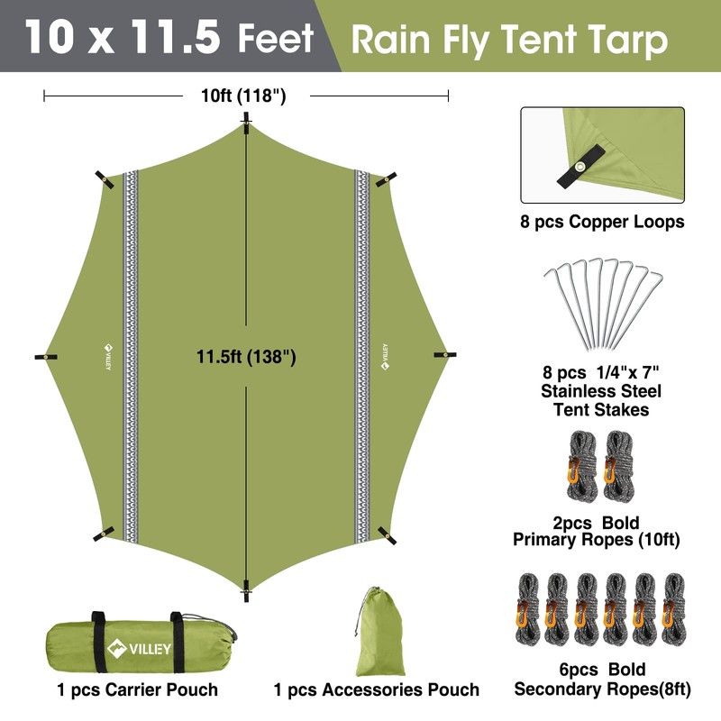 VILLEY Hammock Tent Rain Fly, Octagonal Waterproof Camping Tarp, Sun