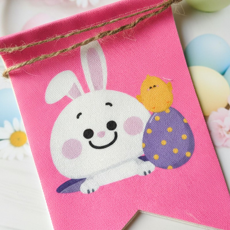 Adurself Happy Easter Burlap Look Fabric Banner, Pre-Assembled Canvas “HAPPY