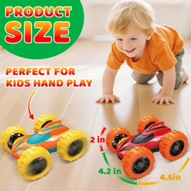 VONZAWAY 2 Pack Car Toys for 3 4 5 Years Old Boys, Sturdy Friction Powered Monster Truck Toys, Double-Side Stunt Vehicles, Push and Go Cars, Sand Toy, Birthday Gift for Boys Girls Kids Toddler