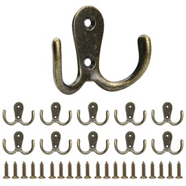 Tslinc Set of 10 Coat Hooks, Vintage, Solid Antique Double Hooks, Retro Hooks, Wall Metal Hat Hooks, Coat Hooks for Coat Hooks, Kitchen, Cabinet, Bathroom (Vintage Bronze)