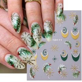 3Pcs Christmas Nail Art Stickers Snowflake Christmas Tree Nail Decals 5D Embossed Nail Stickers Colorful Light French Nail Tip Xmas Nail Design Winter Nail Decoration New Year Nail Supplies for Women
