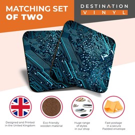 Great Coasters (Set of 2) Square/Glossy Quality Coasters/Tabletop Protection for Any Table Type - Computer Motherboard Gamer Gaming #16402