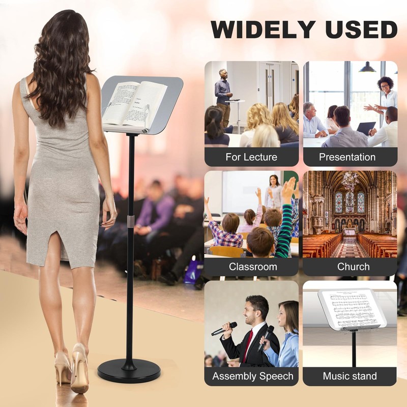 Portable Floor Lectern Podium Stand for Speech, Presentation, with Black