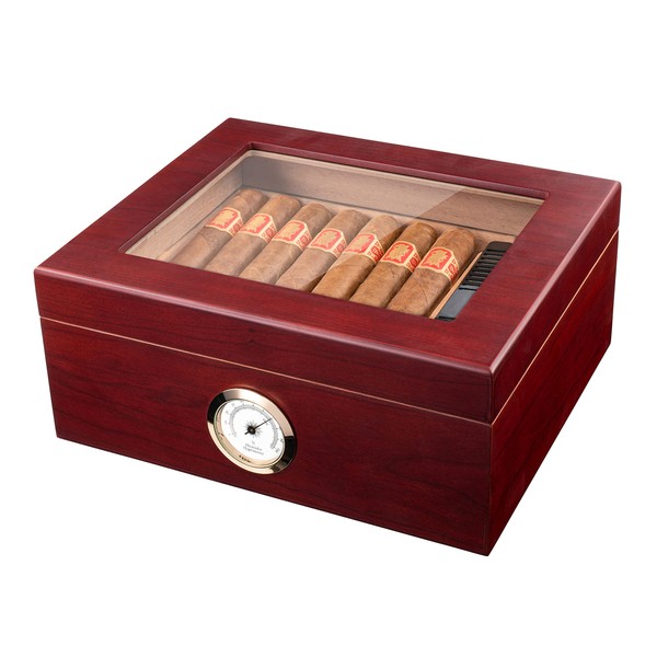 Mantello Cigars Humidor, Glass-Top Cigar Humidors, Humidor Box for 25-50 Cigars, with Hygrometer & Divider, Humidors