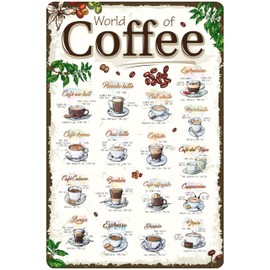 Dodino 30 x 40 cm Tin Signs World of Coffee, Decorative Home Accessory, Decorative Vintage Kitchen Coffee Fans Gift Idea