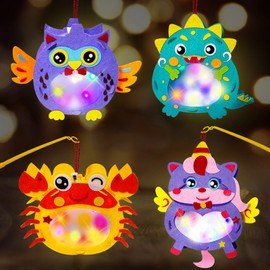 Lantern Craft Set for Children, 4 Pieces, Lantern St Martin with Lantern Stick, Lantern Craft Children's Set, Lantern Parade Lantern Running, Lanterns, Animal Creative Sets, Autumn Animal Lanterns,