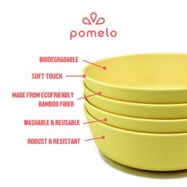 Pomelo 4-Pack Bamboo Bowls Set for Kids, Babies, Toddlers and Children, Reusable, Non-Toxic, Eco-Friendly, BPA Free, Biodegradable, Dishwasher Safe