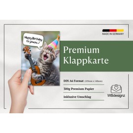 WBdesignz Funny Birthday Card with Envelope - Singing Cat Card Funny Birthday Card (A6)