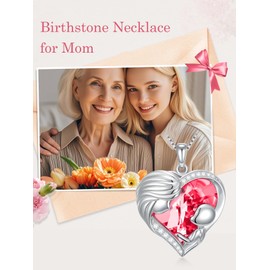 OCJ Mothers Day Gifts for Mom Birthstone Necklace Mothers and Daughter/Son Necklace Sterling Silver Ruby Necklaces July Birthstone Jewelry Birthday Gifts for Mom Grandma Wife