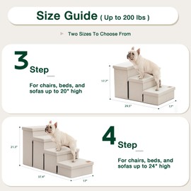 Love's cabin Dog Stairs for Small Medium or Large Dogs with Storage and Adjustable Steps, Foldable Pet Steps for Bed or Couch, 4-Step Beige Folding Cat Ramp with Zip up to 200 lbs,Beige
