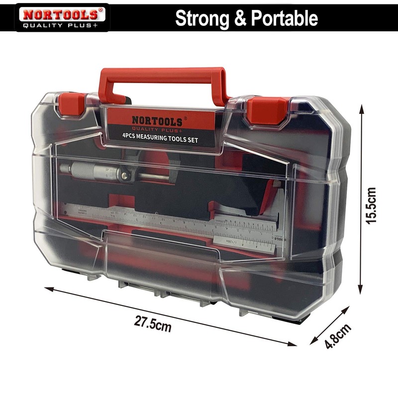 NORTOOLS Vernier Caliper+Metal Ruler, 4 PCS Multi Tool Micrometer/Right Angle