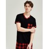 LANBAOSI Mens Short Pyjamas Set V-Neck T-shirt and Plaid Shorts